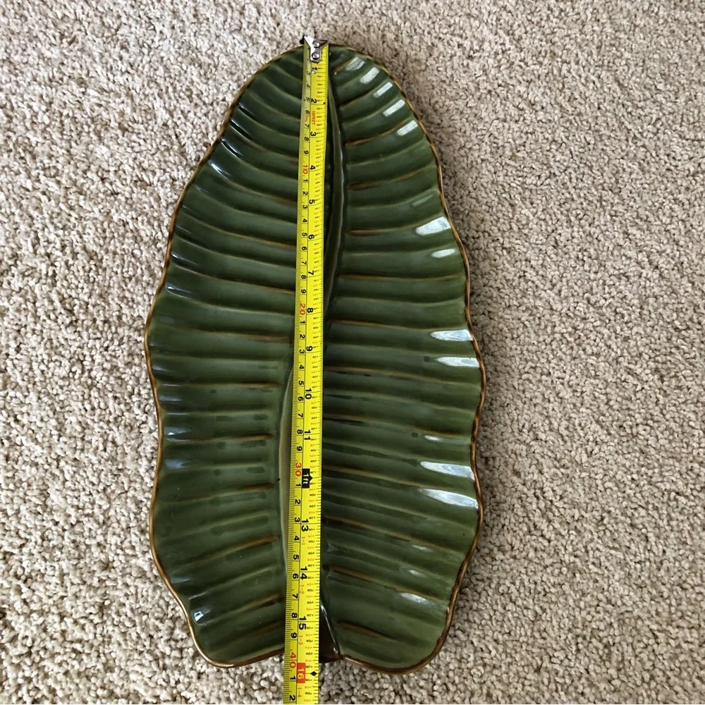 Pottery Barn Green tropical leaf decorative platter